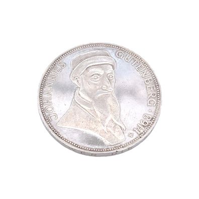 5 DM Gedenkmünze Silber Johannes Gutenberg 1968