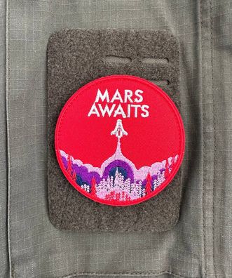 Patch "Mars wartet" m. Klett Weltraum USA NASA Shuttle Abzeichen Aufnäher Space