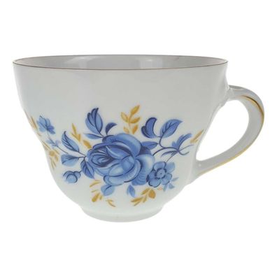 Kaffeetasse 0,2 L Blumen Schaller blaue Blume Goldrand weiß Weiß