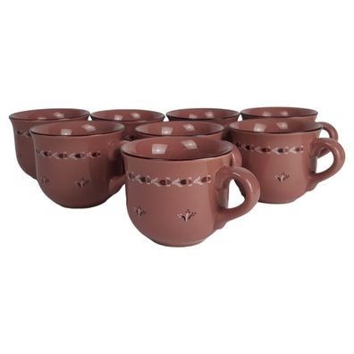 8er Set Keramik Blumendekor altrose Tassen Kaffeetassen H 7 cm