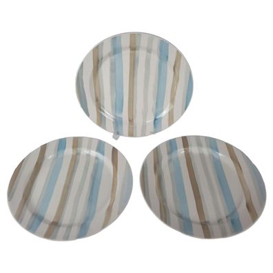 3 x Speiseteller D 27 cm Keramik blau braun grau cremeweiß Streifen Design