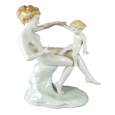 Scheibe-Alsbach Otto Poertzel Porzellan Figur Skulptur Frau Kind Knabe signiert