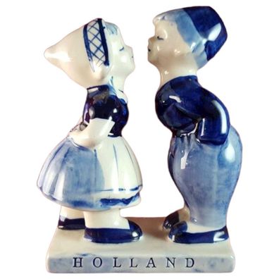 Delfts Blauw DBL Krone Holland küssende Mädchen + Junge Figur H 12,7 cm