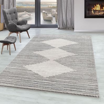 Wohnzimmer Teppich FES Kurzflor Teppich Berber Stil Muster Streifen