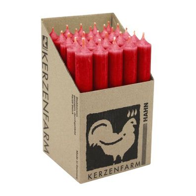 Stabkerzen aus Paraffin, 180/22 mm, Rot, Kerzenfarm HAHN, Brenndauer ca. 8h, 25
