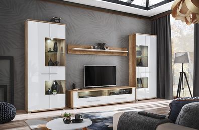 Wandschrank - JENNY mit LED Mediawand Wohnzimmer Schrankwand mit glas