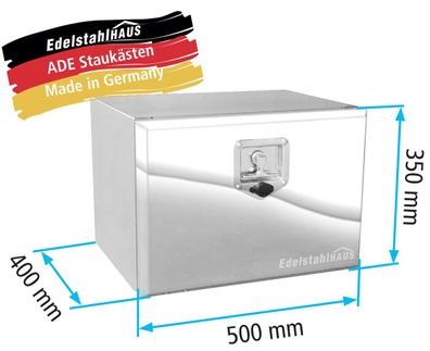 ADE Werkzeugkasten Edelstahl, Deckel poliert 500 x 350 x 400 mm, Staukasten, Staub...