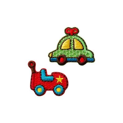 Mono Quick 06019 Spielzeugauto, Rot und Grün, 2er SET Bügelbild, Patch, Auto Pkw