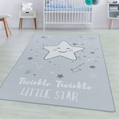 Spielteppich Kurzflor Teppich Kinderteppich Kinderzimmer Motiv Baby Stern Grau