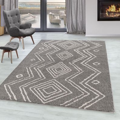 Wohnzimmer Teppich FES Kurzflor Teppich Berber Stil Muster Modern