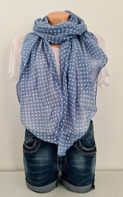 Blogger Italy Schal Tuch Seide/ Baumwolle asymetrisch mittelgroße Punkte Jeansblau