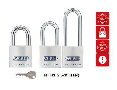 ABUS Vorhängeschloss Titalium™ 80TI/40 80TI/50 80TI/40HB Inkl. 2 Schlüssel