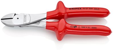 KNIPEX 74 07 200 Kraft-Seitenschneider tauchisoliert, VDE-geprüft verchromt 200 mm