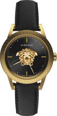Versace VERD01320 Palazzo Empire gold schwarz Leder Armband Uhr Herren NEU