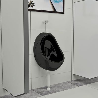 vidaXL Wandurinal mit Spülventil Keramik Schwarz