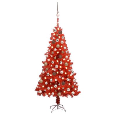 vidaXL Künstlicher Weihnachtsbaum Beleuchtung & Kugeln Rot 120 cm