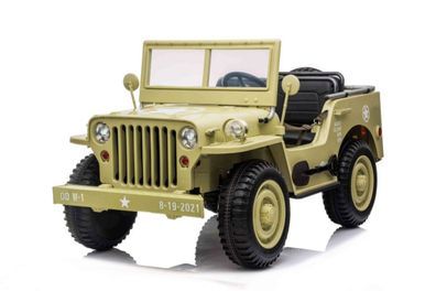 Jeep Willys MB Retro 3-Sitzer 24V - 4x120W - beige - Kinderauto - Kinder Elektroauto