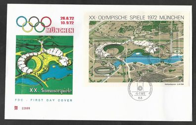 FDC BRD Olympische Spiele München 1972 Block 7 mit Plattenfehler I 22669