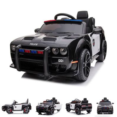 ES-Toys Kinder Elektroauto Dodge Polizei Sirene Fernbedienung Polizeilichter MP3