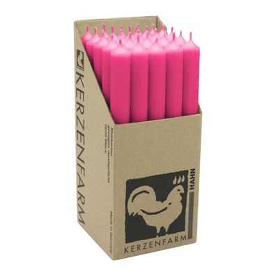 Stabkerzen aus Paraffin, 250/22 mm, Pink, Kerzenfarm HAHN, Brenndauer ca. 12h, 2