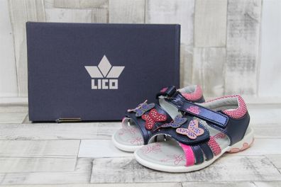 LICO Mädchen Klett-Sandale dunkelblau-pink mit Schmetterlingen