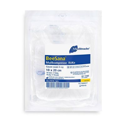 BeeSana® Mullkompresse, RöKo, unsteril, 12-fach, 10 x 20 cm, zu 10 Stk vorgezählt