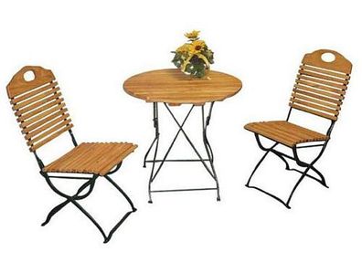 Gartengarnitur Sitzgruppe 9020F Tisch Stuhl 3-teilig, Flachstahl grün + Robinie, ...