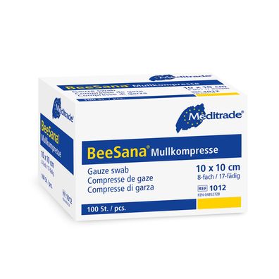BeeSana® Mullkompresse, ohne RöKo, steril, 8-fach, 10 x 10 cm, 10 Stk