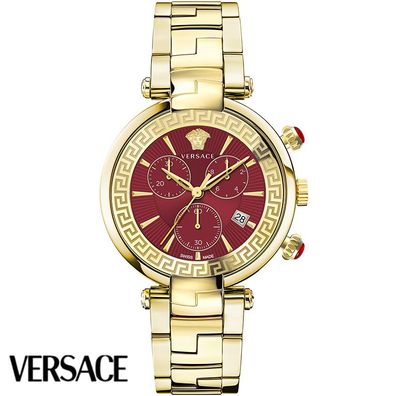 Versace VE2M00721 Revive Chrono rot gold Edelstahl Armband Uhr Damen NEU