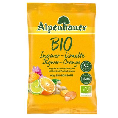Alpenbauer Bio Ingwer Limette Ingwer Orange Bonbons milde Schärfe 90g