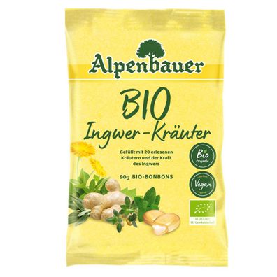 Alpenbauer Bio Ingwer Kräuter Bonbons mit flüssigem Kern 90g