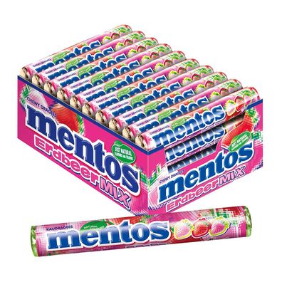 Mentos Erdbeer Mix Dragees 40 Rollen Erdbeere süß und sauer 1500g