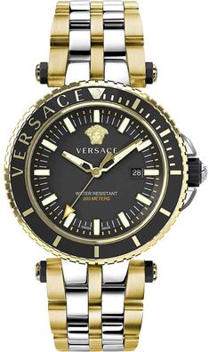 Versace VEAK00518 V-Race Diver schwarz silber gold Edelstahl Herren Uhr NEU