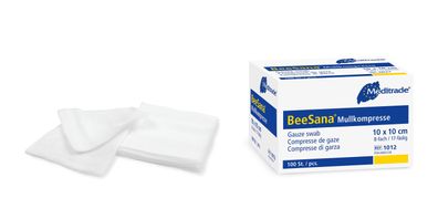 BeeSana® Mullkompresse, ohne RöKo, unsteril, 12-fach, 10 x 10 cm