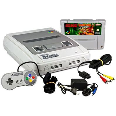 SNES Konsole + alle Kabel + original Controller + Spiel Donkey Kong Country 1
