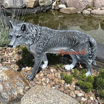 Deko Wolf Grauer Figur Gartenfigur Aufstellfigur Western Prärie Statue Skulptur Wald