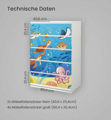 Kommodenaufkleber Malm Unterwasserwelt mit Walfisch und Tintenfisch Folie