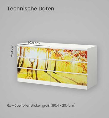 Kommodenaufkleber Malm Sonnenuntergang im Hirschwald Klebefolie Möbelfolie Folie