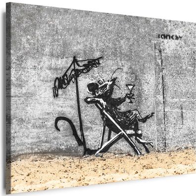 Leinwand Bilder Banksy Ratte im Urlaub Graffiti Street Art Kunstdruck