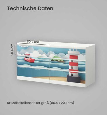 Kommodenaufkleber Malm Schiff auf dem Meer mit Leuchtturm Möbelfolie Folie