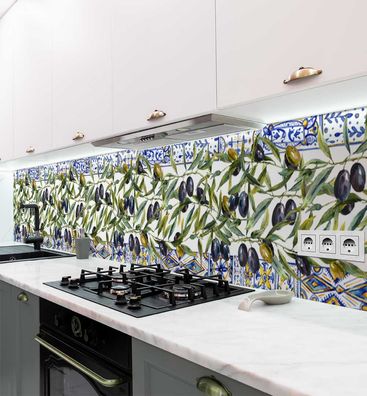 Küchenrückwand Olivenast mit Mosaik selbstklebend Spritzschutz Folie