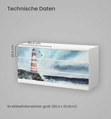 Kommodenaufkleber Malm gemaltes Gemälde mit Leuchtturm am Meer Möbelfolie Folie