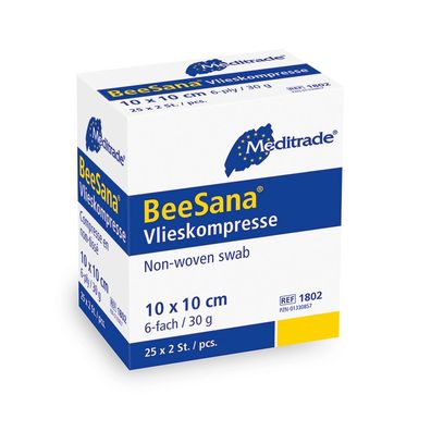 BeeSana® Vlieskompresse, steril, 4-fach, 30 g, 10 x 10 cm, 10 Stk