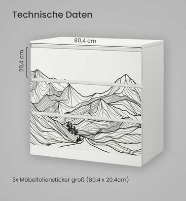Kommodenaufkleber Malm gezeichnete minimalistische Berge Möbelfolie Folie