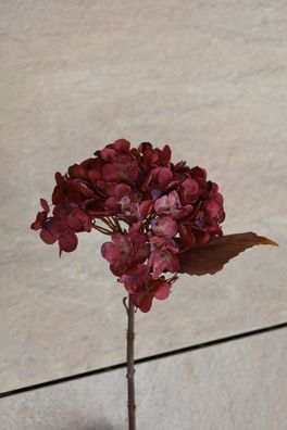 Hortensie künstlich, Farbe Rot, Trockenoptik, Kunstblume, Seidenblumen