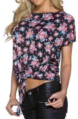 SeXy Damen Oversize Shirt Top lässig L/ XL 38/40 schwarz Blumen coral blau