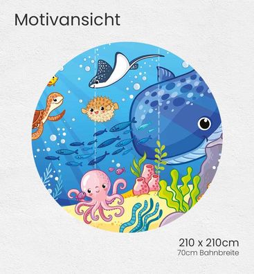 Fototapete Unterwasserwelt mit Wal Fischen und Tintenfisch rund