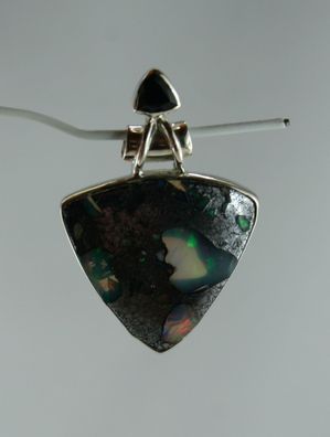 Opal aus Äthiopien in Pyrit Anhänger schwarzer Onyx 925 Sterling Silber