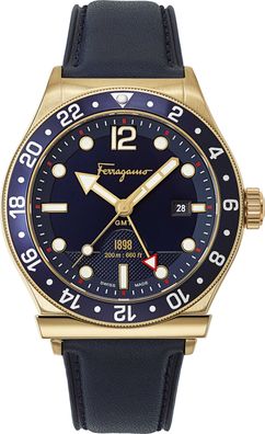 Salvatore Ferragamo 1898 Sport SFDU00219 GMT gold blau Leder Herren Uhr NEU