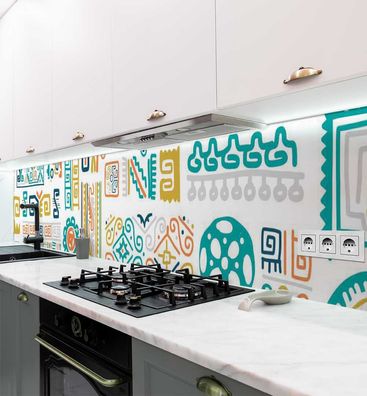 Küchenrückwand Bunte Symbole selbstklebend Spritzschutz Folie